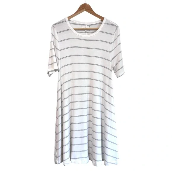 Loft Lou & Grey Women’s Large Ivory with Gray Strips Swing T-Shirt Midi Dress - Picture 4 of 8